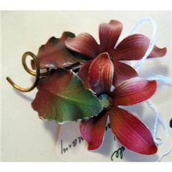 Cranberry Colored Flower Brooch