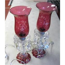 1920's Cranberry Cut to Clear Glass Lamps