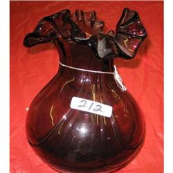 8" Purple GLASS RUFFLED FANCY VASE