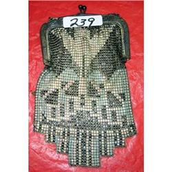 6 1/2" Antique Silver & Enamel Mesh Purse