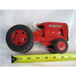 Tin friction toy farm tractor w/ rubber tires