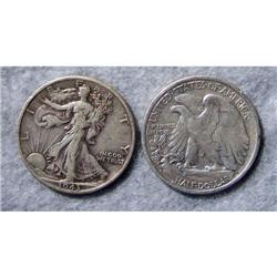 2 Liberty Walking Half Dollars 1943D & 1942S