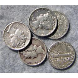 5 Mercury Silver Dimes With Different Dates