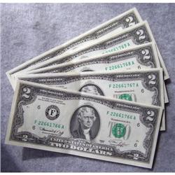 5 Uncirculated $2 Federal Reserve Notes