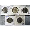 Image 1 : 5  Silver War Nickels (2 are BU)