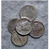 5 Mercury Silver Dimes With Different Dates