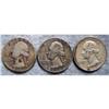 3 Washington Silver Quarters 1936, 1952 & 1964