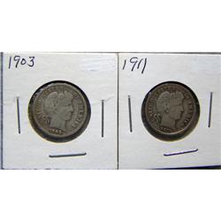 2 Barber Dimes 1903 & 1911