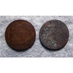 2 Two-Cent Pieces 1870 & no Date