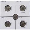5 Mercury Silver Dimes With Different Dates