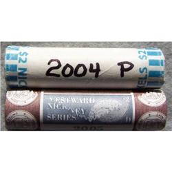 Roll 2005D Bison (Mint) & Roll 2004P Keelboat  Nickels