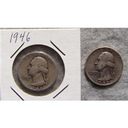 2 Washington Silver Quarters 1946 & 1952D