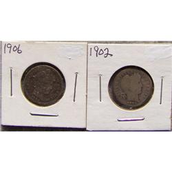 2 Barber Dimes 1906 & 1902
