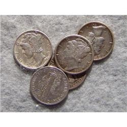 5 Mercury Silver Dimes With Different Dates