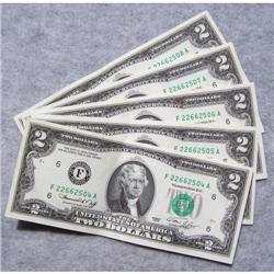 5 Uncirculated $2 Federal Reserve Notes