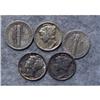 Image 1 : 5 Mercury Silver Dimes With Different Dates