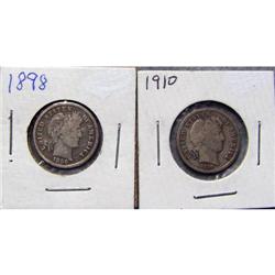 2 Barber Dimes 1910 & 1898