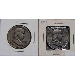 2 Franklin Half Dollars 1952S & 1954