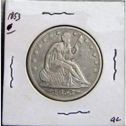 1853 Seated Liberty Silver Half  Dollar W/Arrows