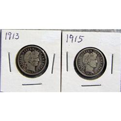 2 Barber Dimes 1913 &1915