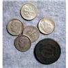 Image 1 : 5 Silver Roosevelt Dimes & 1 1842 Large Cent