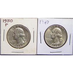 2 Silver Washington Quarters 1948 & 1950