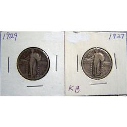 2 Standing Liberty Silver Quarters 1927 & 1929