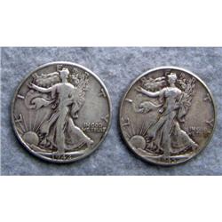 2 Liberty Walking Half Dollars 1945 & 1942D
