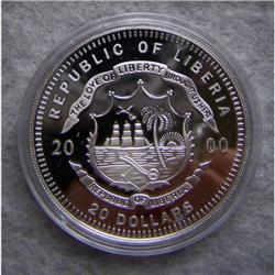 Republic Of Liveria $20 - 20 grams .999 Silver
