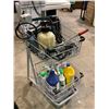 Image 2 : SHOPPING CART & CONTENTS (CLEANERS, PUMP SPRAYER, SANDER, CRANK TOOL, ETC)