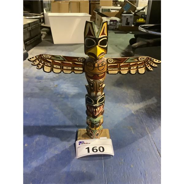 HAND CARVED WOODEN TABLE TOP TOTEM POLE SIGNED BY RAY WILLIAMS 13" TALL