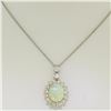 Image 1 : Solid Platinum 18K Yellow Gold 3.69 ctw Oval Opal & Diamond Halo Pendant Necklac