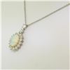 Image 2 : Solid Platinum 18K Yellow Gold 3.69 ctw Oval Opal & Diamond Halo Pendant Necklac