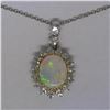 Image 8 : Solid Platinum 18K Yellow Gold 3.69 ctw Oval Opal & Diamond Halo Pendant Necklac