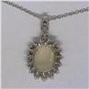 Image 9 : Solid Platinum 18K Yellow Gold 3.69 ctw Oval Opal & Diamond Halo Pendant Necklac