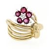 Image 4 : 14k Yellow & White Gold Open Domed Ring w/ 1.05 ctw Round Ruby & Diamond Flower