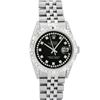 Image 2 : Rolex Mens Stainless Steel Black Diamond Lugs & Pyramid Bezel Datejust Wristwatc