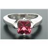 Image 1 : 18k White Gold Cushion Rubellite Tourmaline Ring w/ 0.79 ctw Pave Fine Diamonds