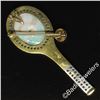 Image 6 : Vintage 18kt Yellow and White Gold Oval Opal and Diamond Tennis Racket Brooch or