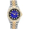 Image 2 : Rolex 2T Blue Vignette Pyramid Diamond Oyster Perpetual Datejust 36MM