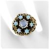 Image 3 : Large Vintage 14K Yellow Gold Round Blue Moonstone Opal Cluster Cocktail Ring