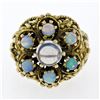 Image 4 : Large Vintage 14K Yellow Gold Round Blue Moonstone Opal Cluster Cocktail Ring