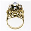 Image 9 : Large Vintage 14K Yellow Gold Round Blue Moonstone Opal Cluster Cocktail Ring