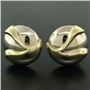 Image 3 : Italian 14K White & Yellow Gold Round Domed Textured Omega Button Earrings 13.9g