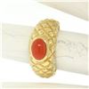 Image 8 : 14k Yellow Gold Oval Cabochon Bezel Set Coral Domed Quilted Texture Ring