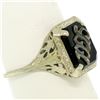 Image 3 : 1925 14k White Gold Prong Set Black Onyx Filigree Dinner Ring