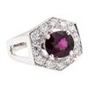 Image 1 : 3.14 ctw Oval Mixed Rhodolite Garnet And Round Brilliant Cut Diamond Ring - 14KT