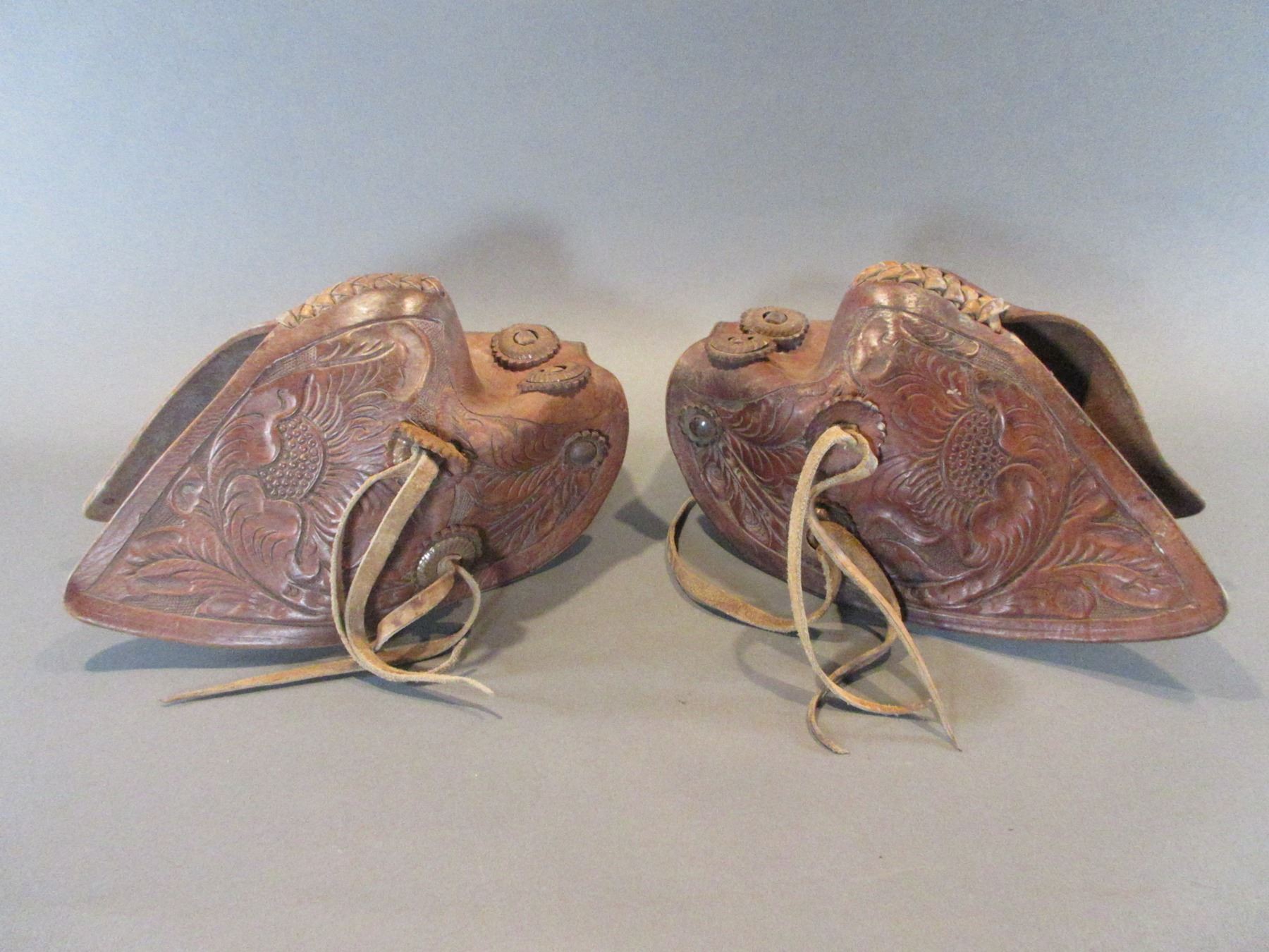 Handtooled Tapaderos With Rawhide Stirrups- 14"L