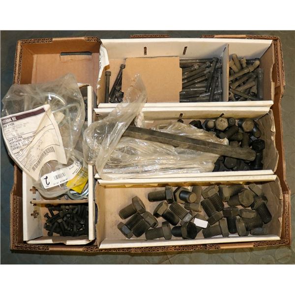 BOX OF ASSORTED INDUSTRIAL BOLTS & MORE