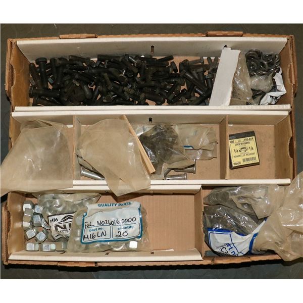 BOX OF ASSORTED INDUSTRIAL BOLTS & MORE